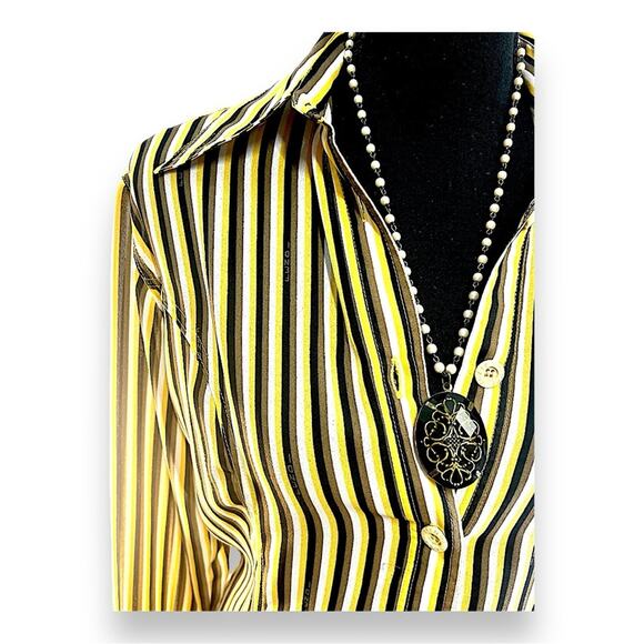 FENDI VTG  Yellow Wh Brown & Black Stripe  Shirt FENDI LOGO fabric & buttons 38 - Picture 13 of 16